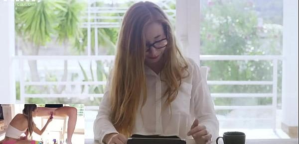 Talia Mint Challanges her Girlfriend while Fucking her Pussy under Table